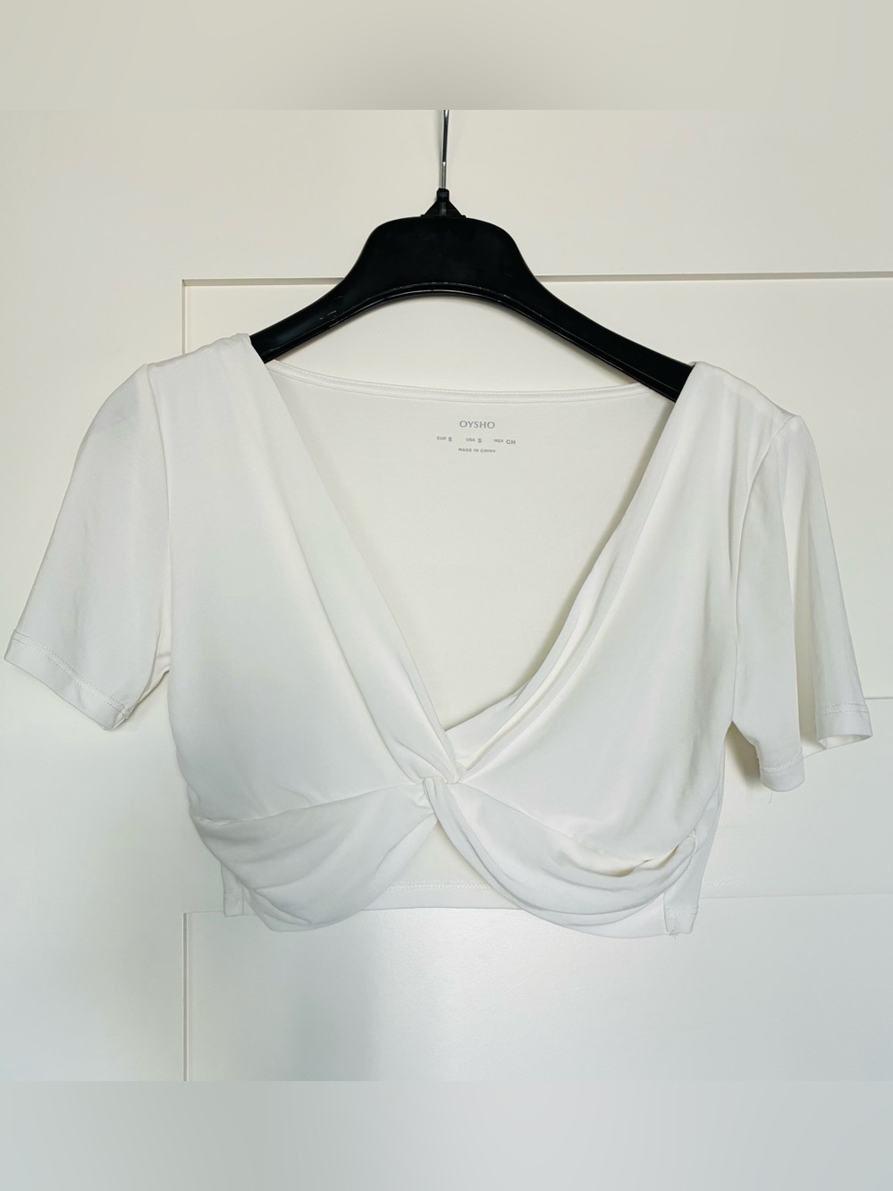Oysho S White Twist Front Short Sleeve Crop Top